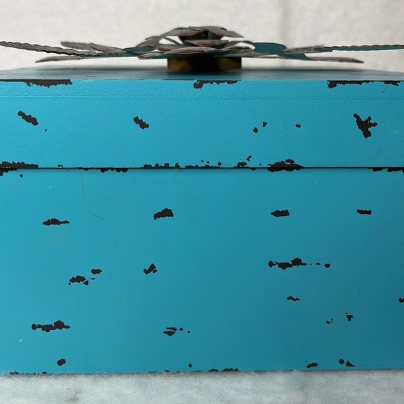 Weathered Decorative‎ Boxes Teal Red Embellished Shabby Chic Rustic Lot of Two - Picture 11 of 12